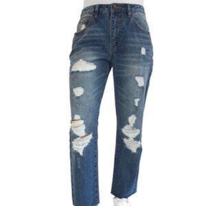 Almost Famous Juniors' Ripped High Rise Raw-Hem Skinny Boyfriend Jeans